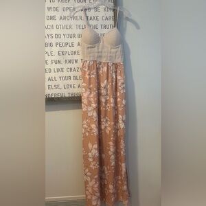 Vintage Floral Maxi Dress in Soft Rose and Cream in XS - linen bustier top